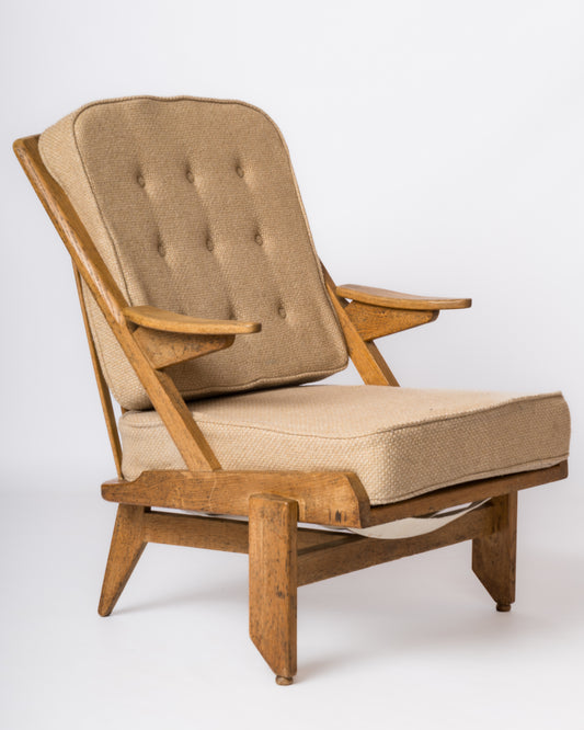 Solid Oak Armchair by Guillerme & Chambron - France 1970's