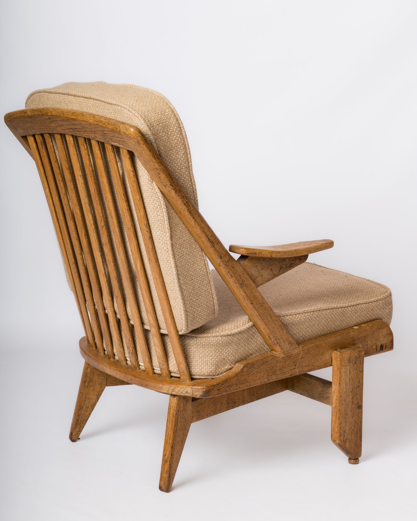 Solid Oak Armchair by Guillerme & Chambron - France 1970's