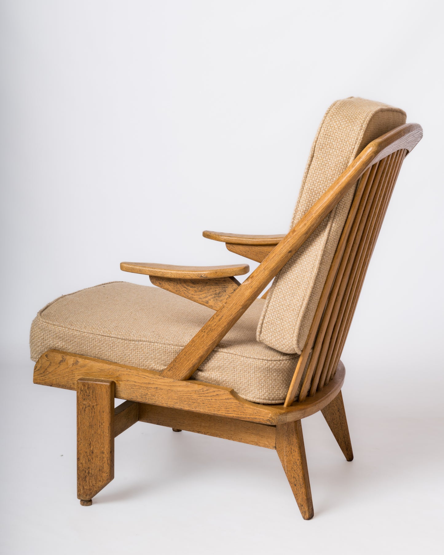 Solid Oak Armchair by Guillerme & Chambron - France 1970's