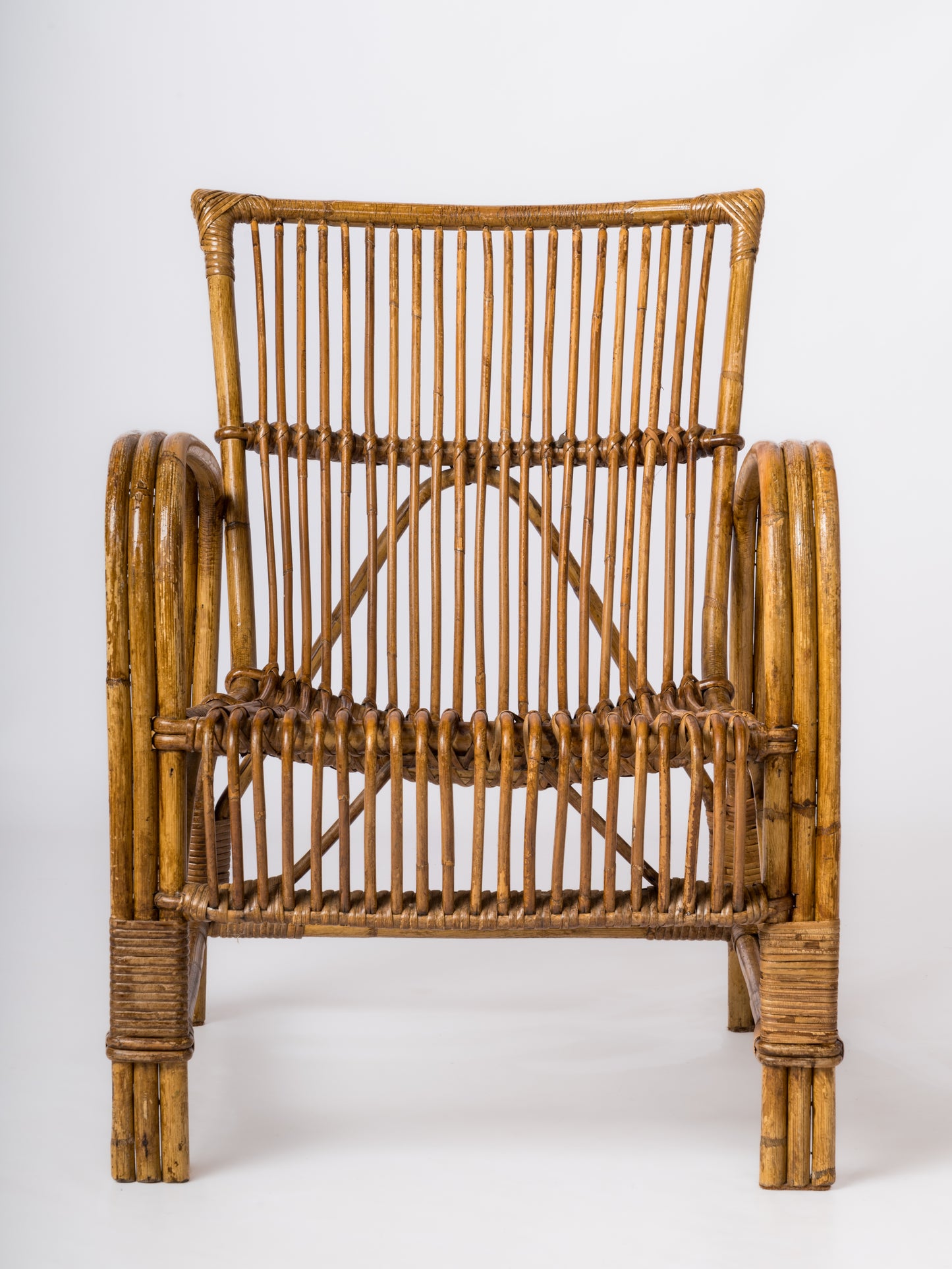 Single Mid Century Compact Rattan Armchair - France 1960's