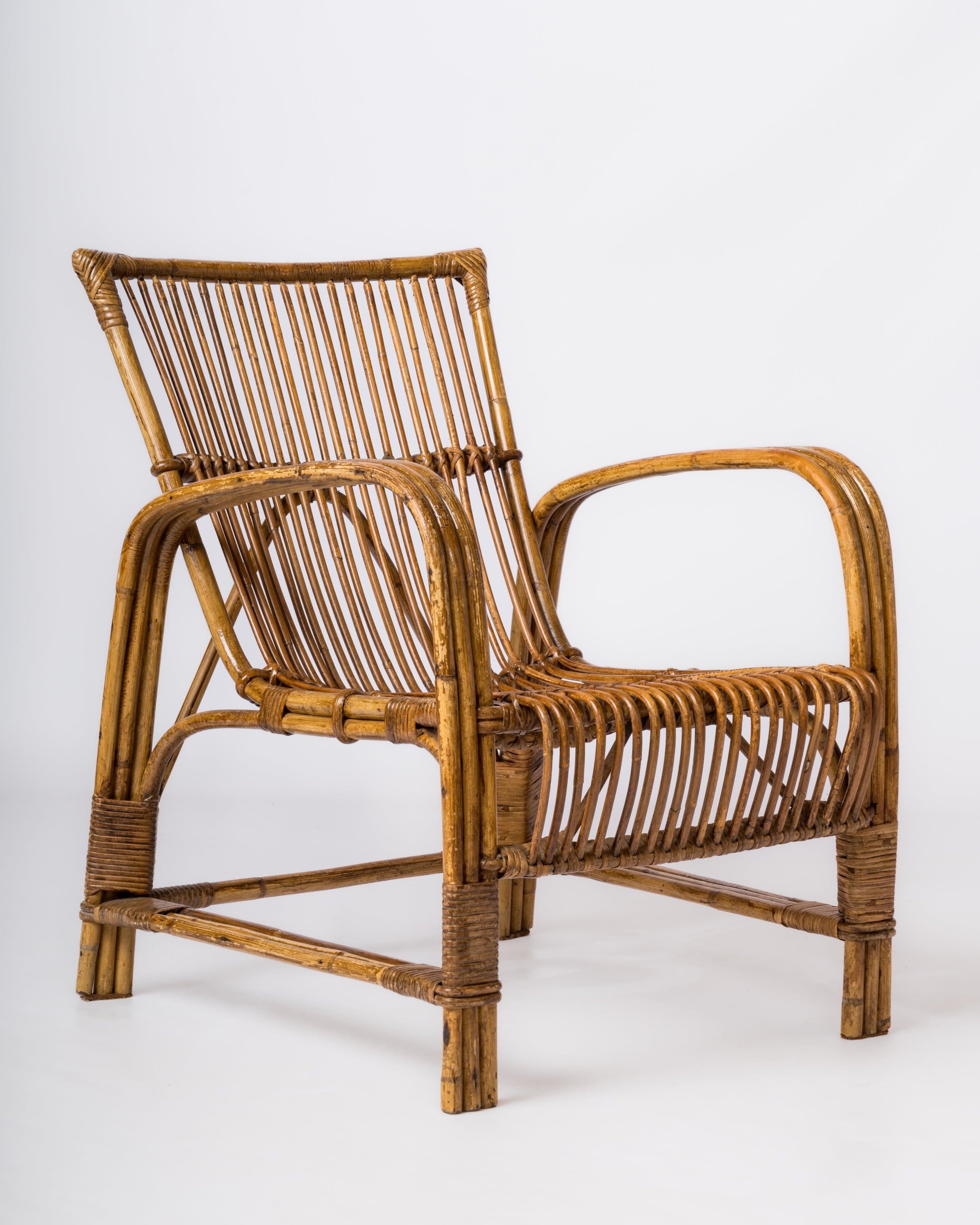 Single Mid Century Compact Rattan Armchair - France 1960's