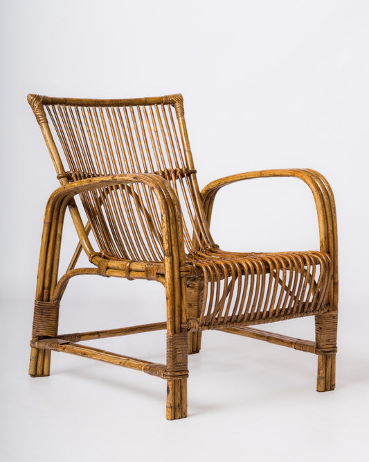 Single Mid Century Compact Rattan Armchair - France 1960's