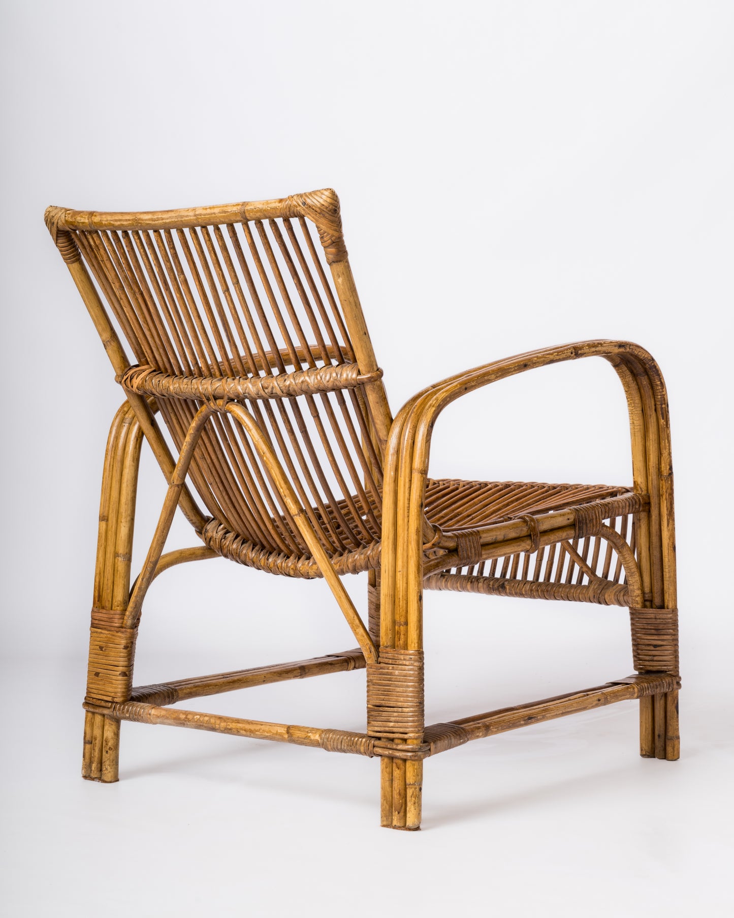 Single Mid Century Compact Rattan Armchair - France 1960's