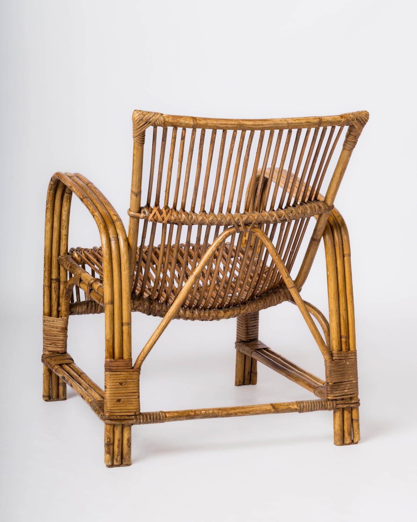 Single Mid Century Compact Rattan Armchair - France 1960's