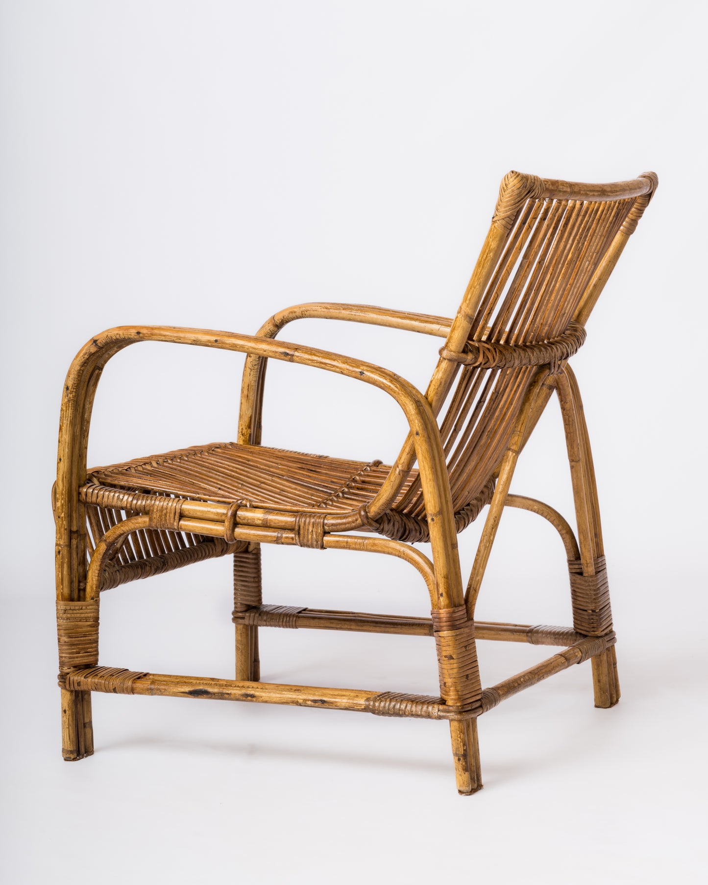 Single Mid Century Compact Rattan Armchair - France 1960's