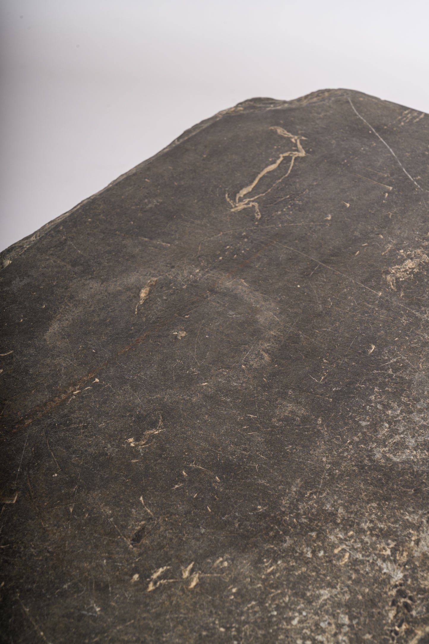 Asymetrical Petite Brutalist Slate & Fer Battu Side Table - France 1970's