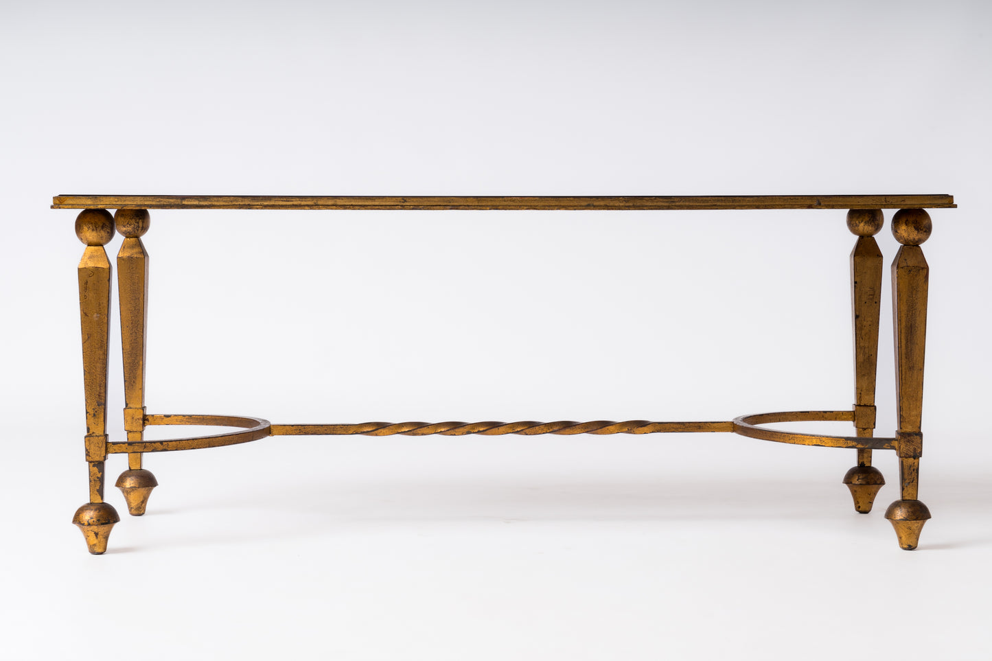 Gold Leaf Over Iron & Black Opaline Coffe Table att. Maison Ramsay - France 1950