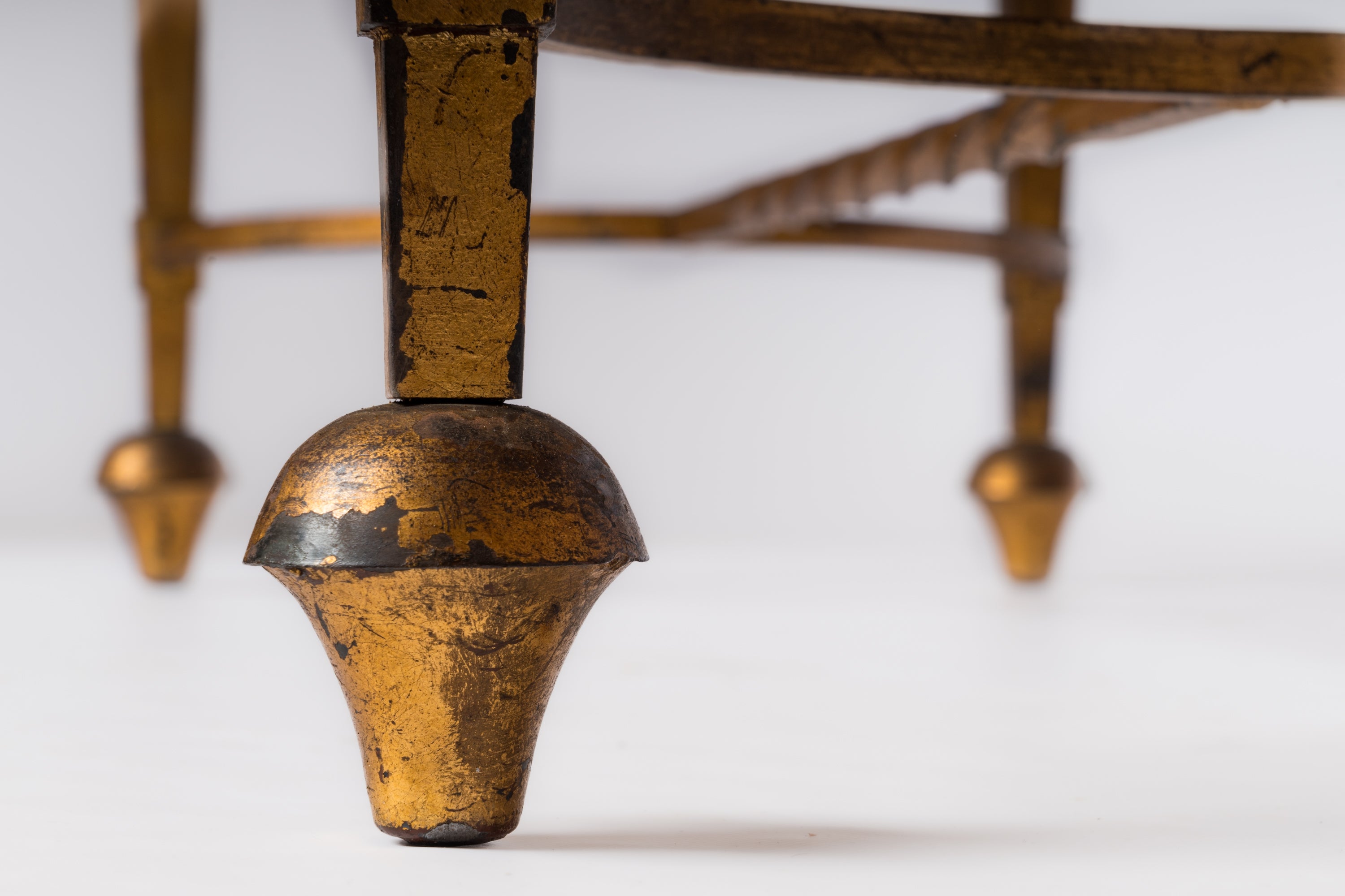 Gold Leaf Over Iron & Black Opaline Coffe Table att. Maison Ramsay - France 1950