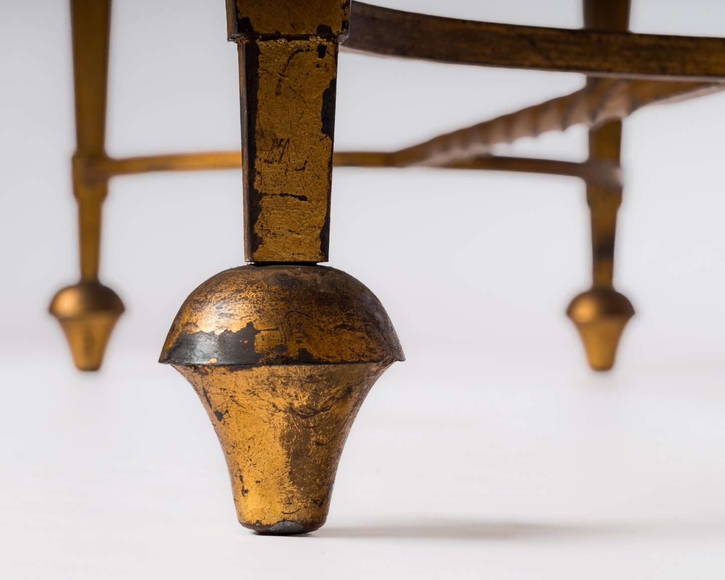 Gold Leaf Over Iron & Black Opaline Coffe Table att. Maison Ramsay - France 1950