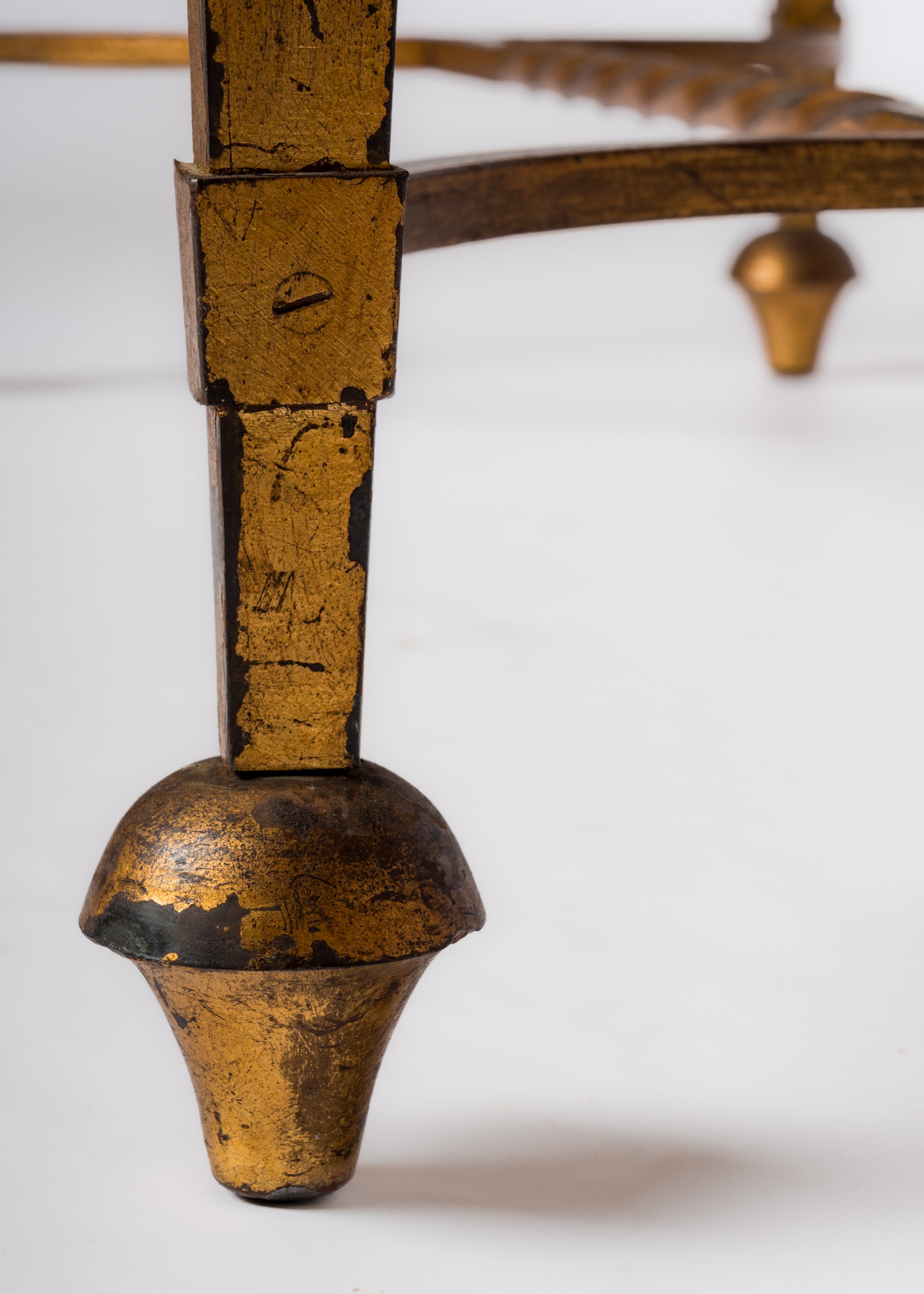 Gold Leaf Over Iron & Black Opaline Coffe Table att. Maison Ramsay - France 1950