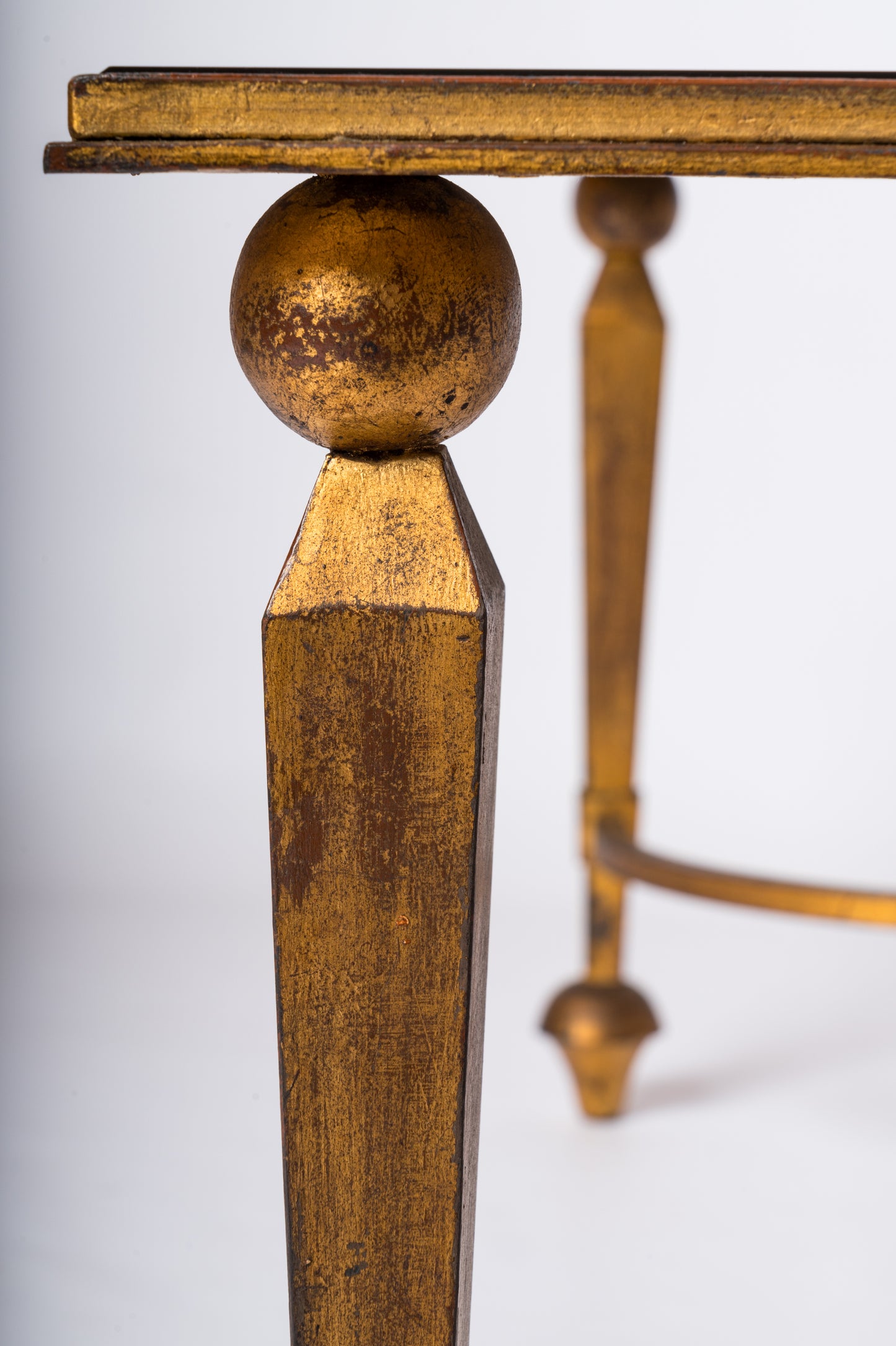 Gold Leaf Over Iron & Black Opaline Coffe Table att. Maison Ramsay - France 1950