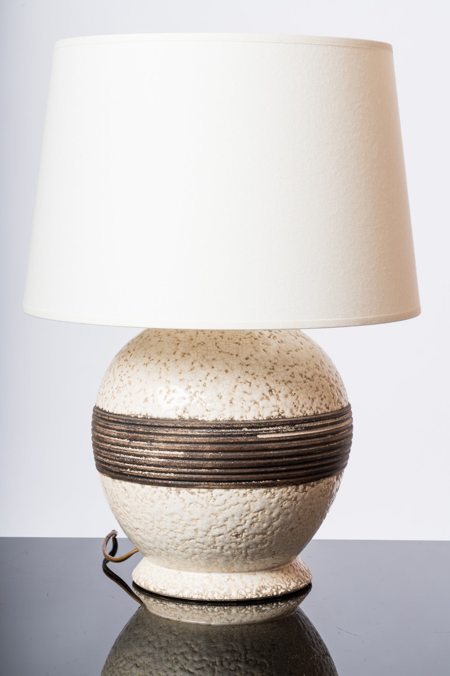 Textured Glazed Earthware Art Deco Table Lamp att. Keramos - France 1930's