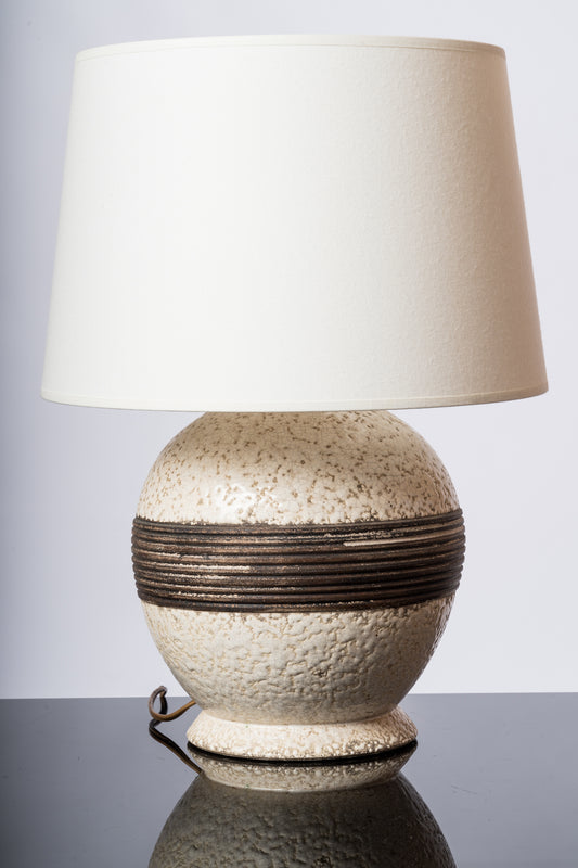 Textured Glazed Earthware Art Deco Table Lamp att. Keramos - France 1930's