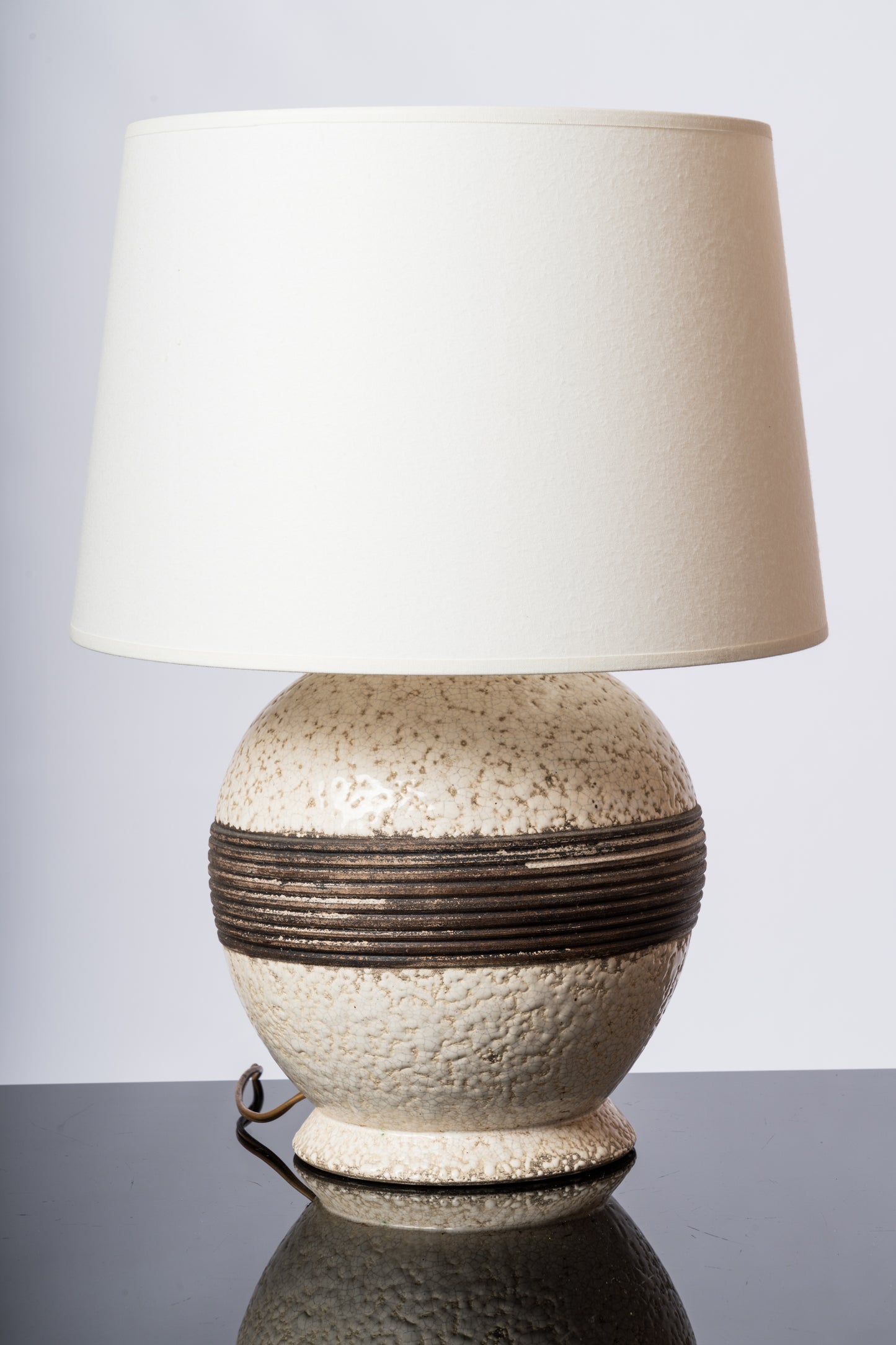 Textured Glazed Earthware Art Deco Table Lamp att. Keramos - France 1930's