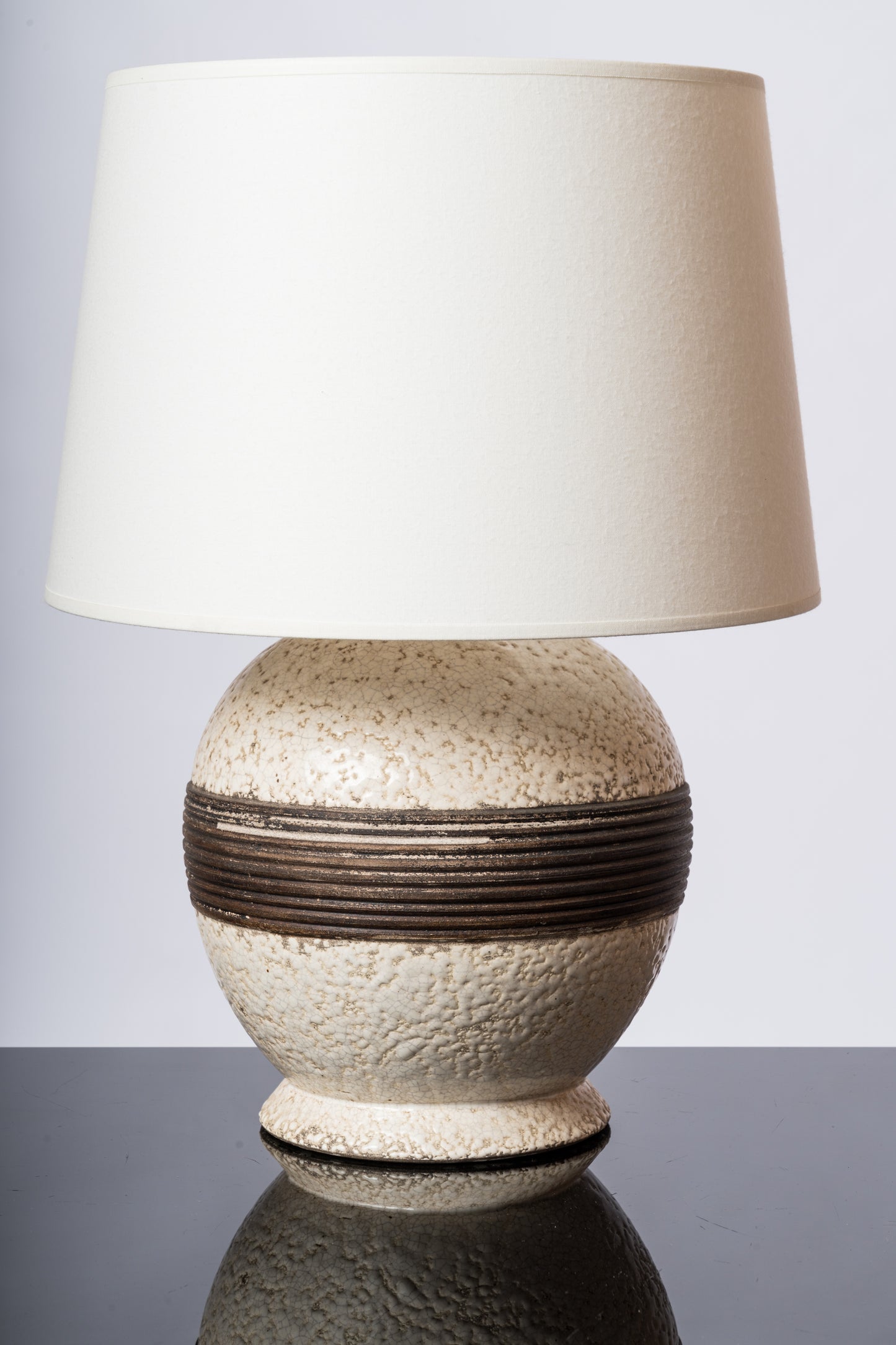 Textured Glazed Earthware Art Deco Table Lamp att. Keramos - France 1930's