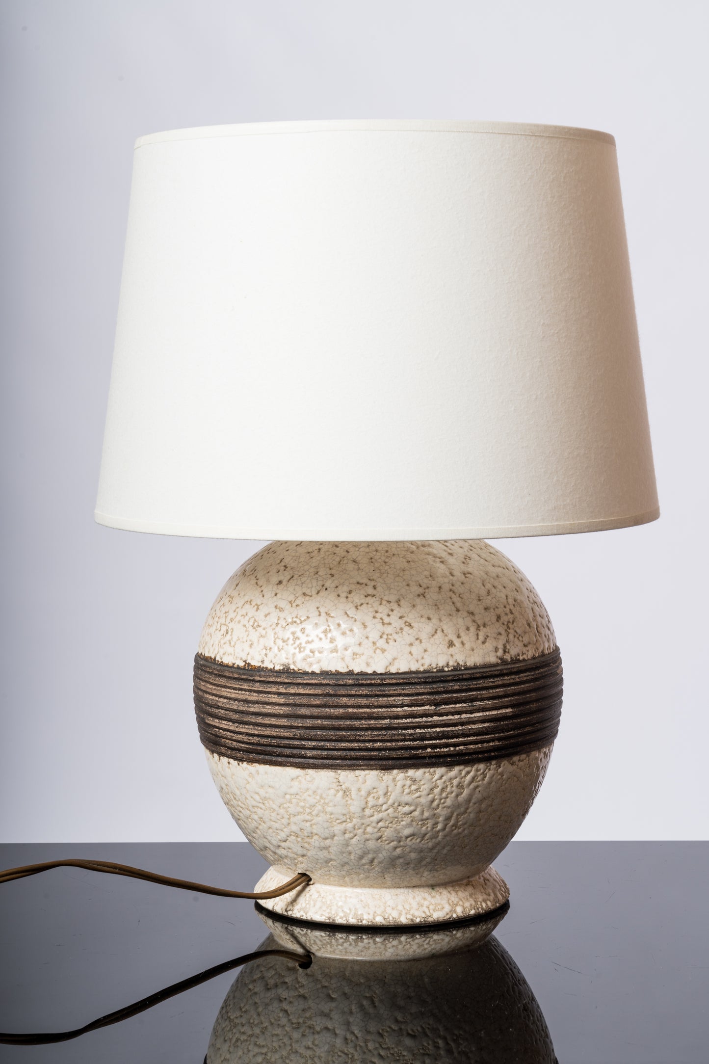 Textured Glazed Earthware Art Deco Table Lamp att. Keramos - France 1930's