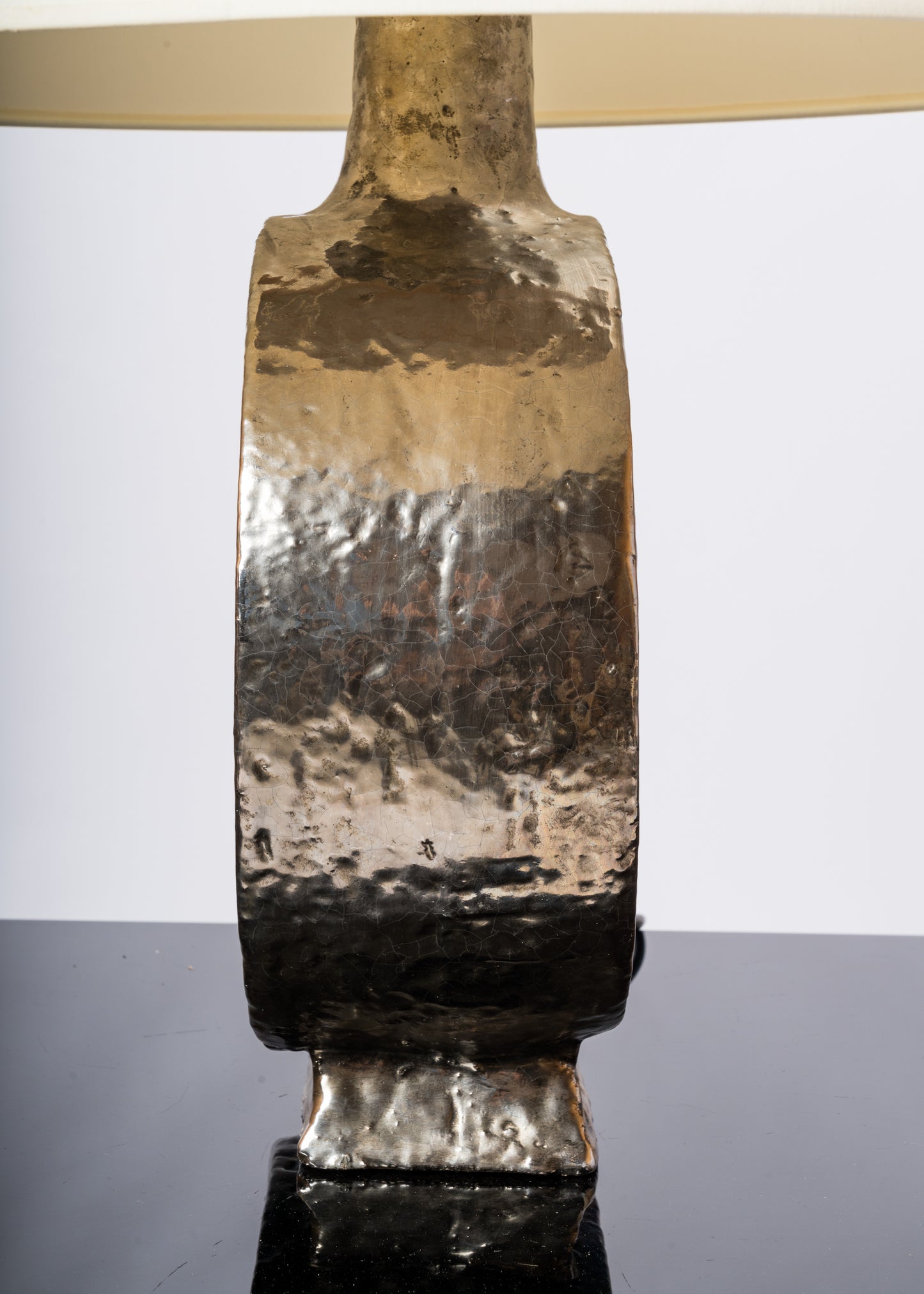 Glazed & Iridescent Ceramic Lamp with a Floral Pattern - France 1970's