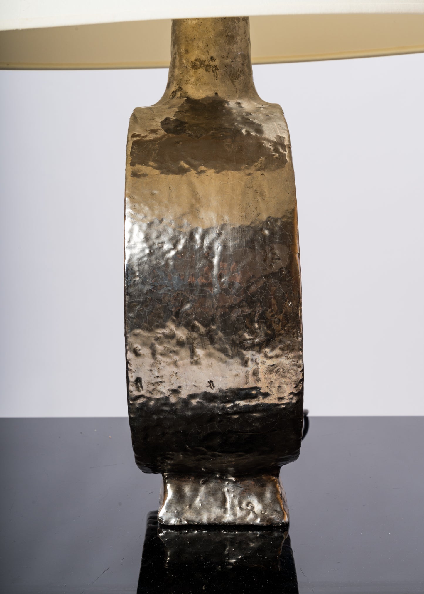 Glazed & Iridescent Ceramic Lamp with a Floral Pattern - France 1970's