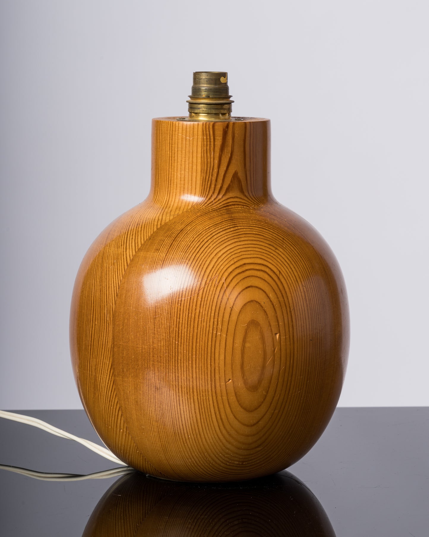 Solid Turned Pine Wood "Oblong" Table Lamp - France 1980's