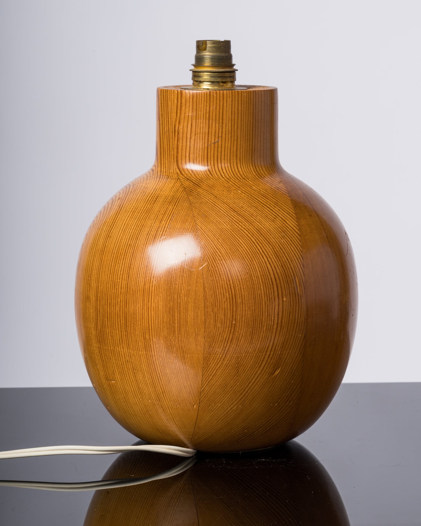 Solid Turned Pine Wood "Oblong" Table Lamp - France 1980's