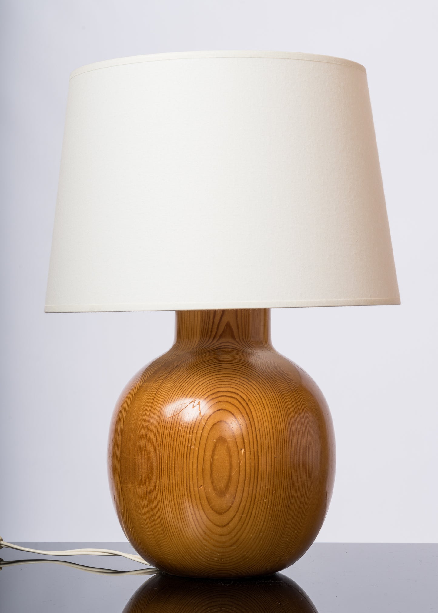 Solid Turned Pine Wood "Oblong" Table Lamp - France 1980's