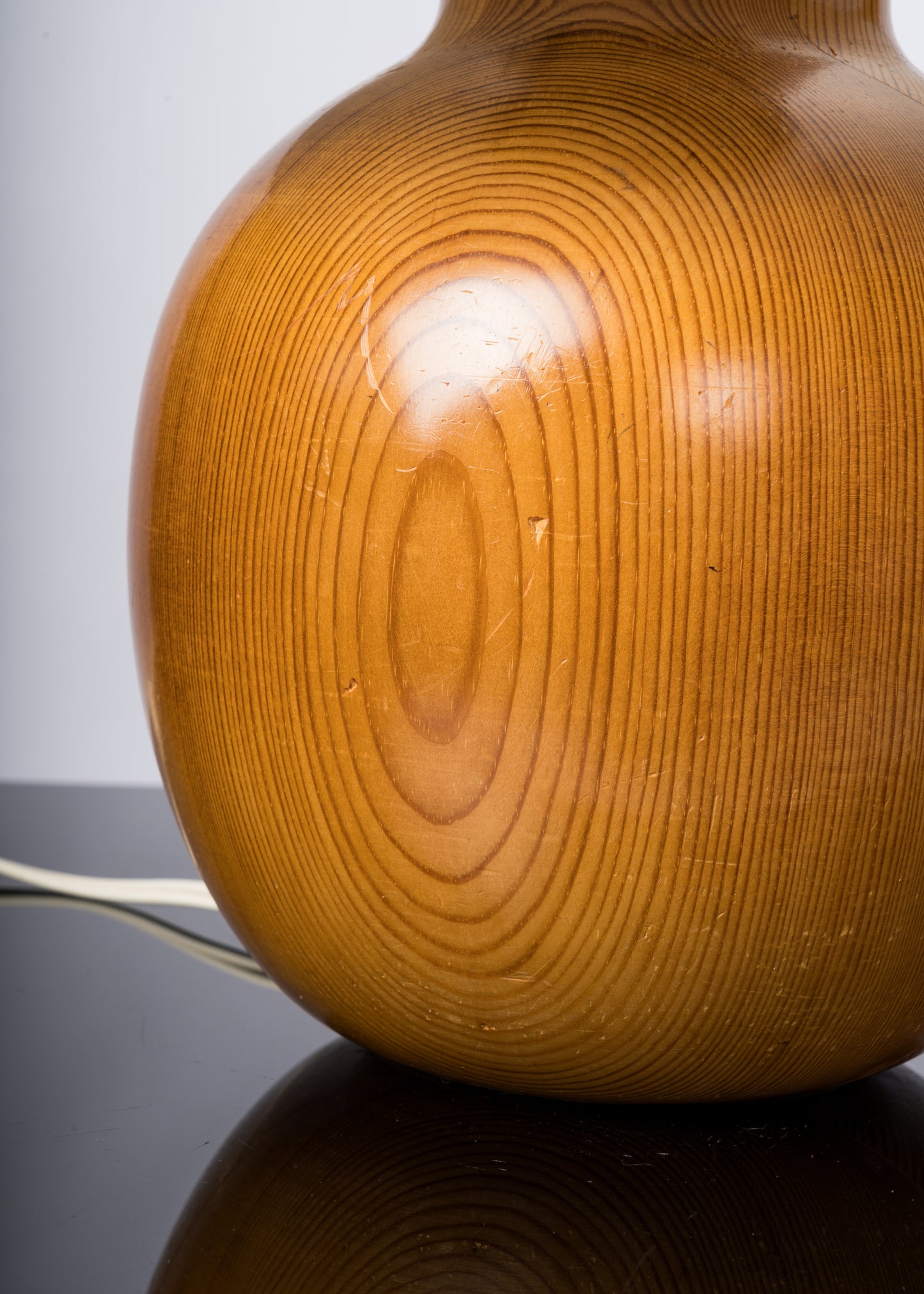 Solid Turned Pine Wood "Oblong" Table Lamp - France 1980's