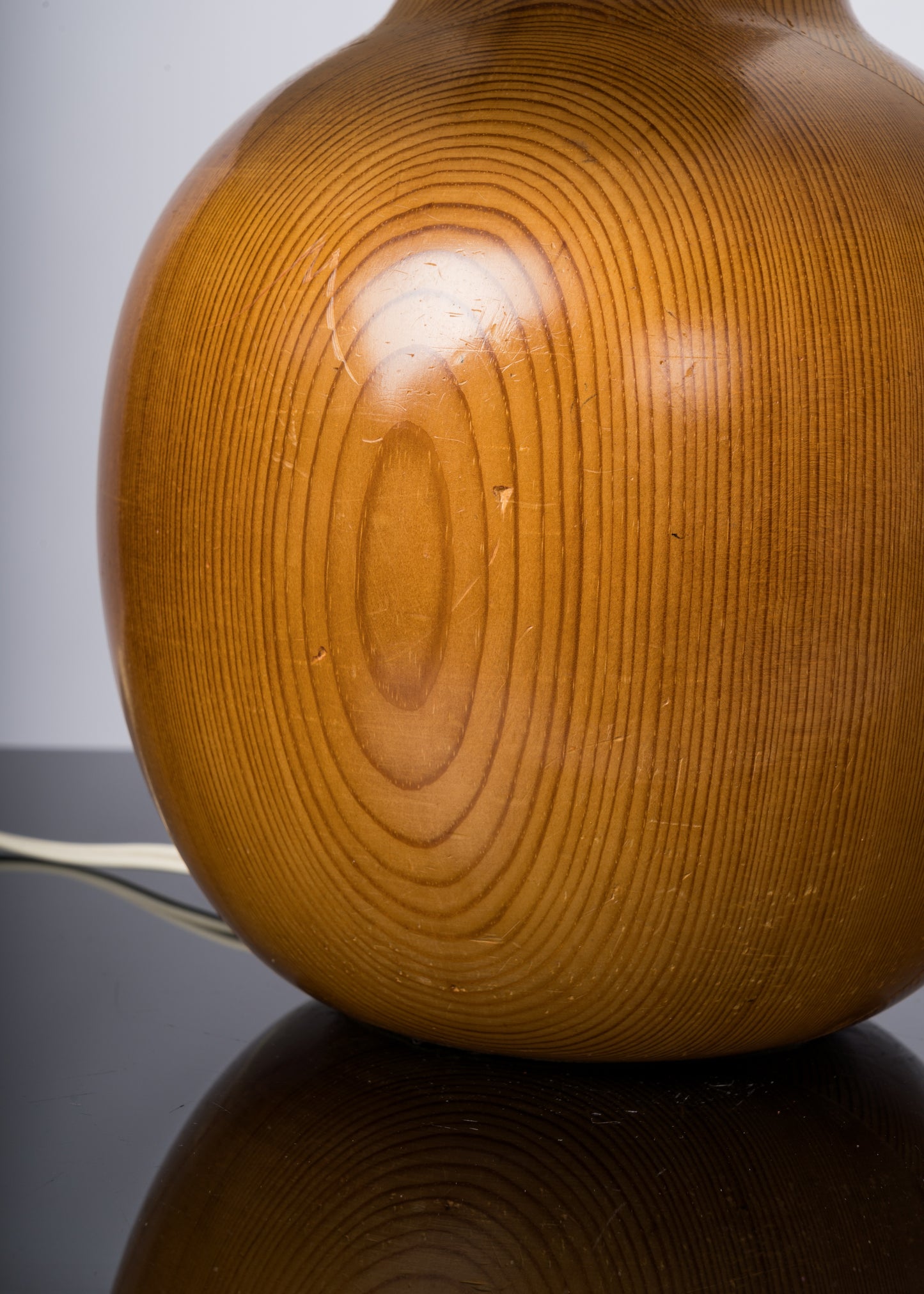 Solid Turned Pine Wood "Oblong" Table Lamp - France 1980's