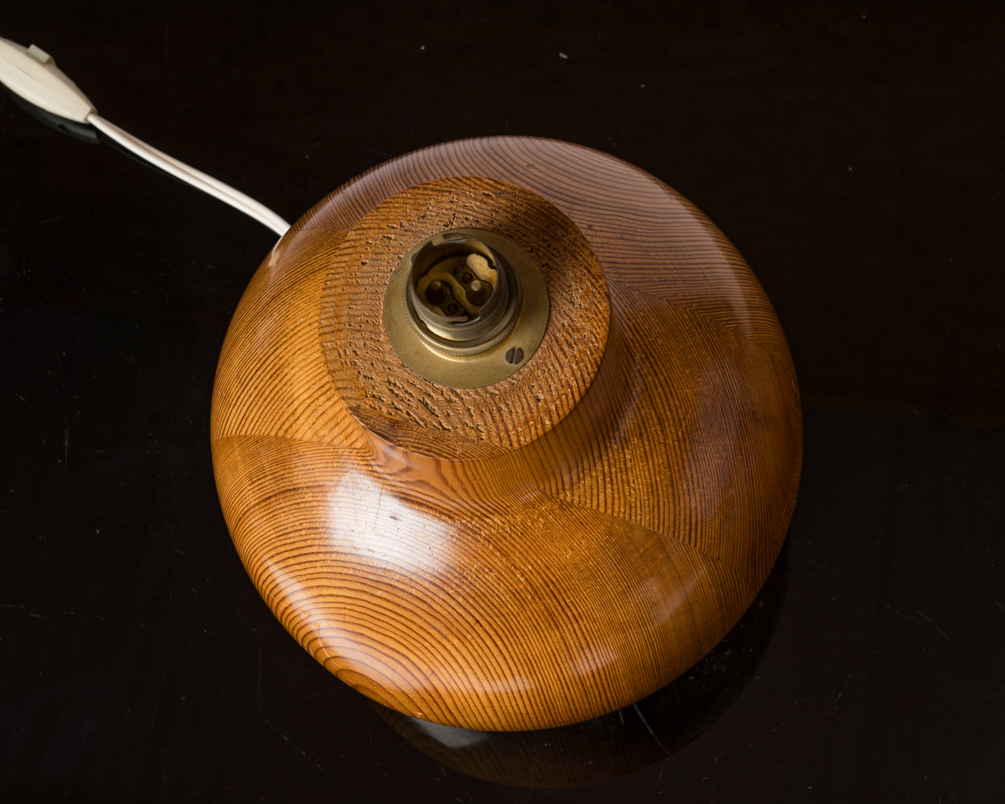 Solid Turned Pine Wood "Oblong" Table Lamp - France 1980's