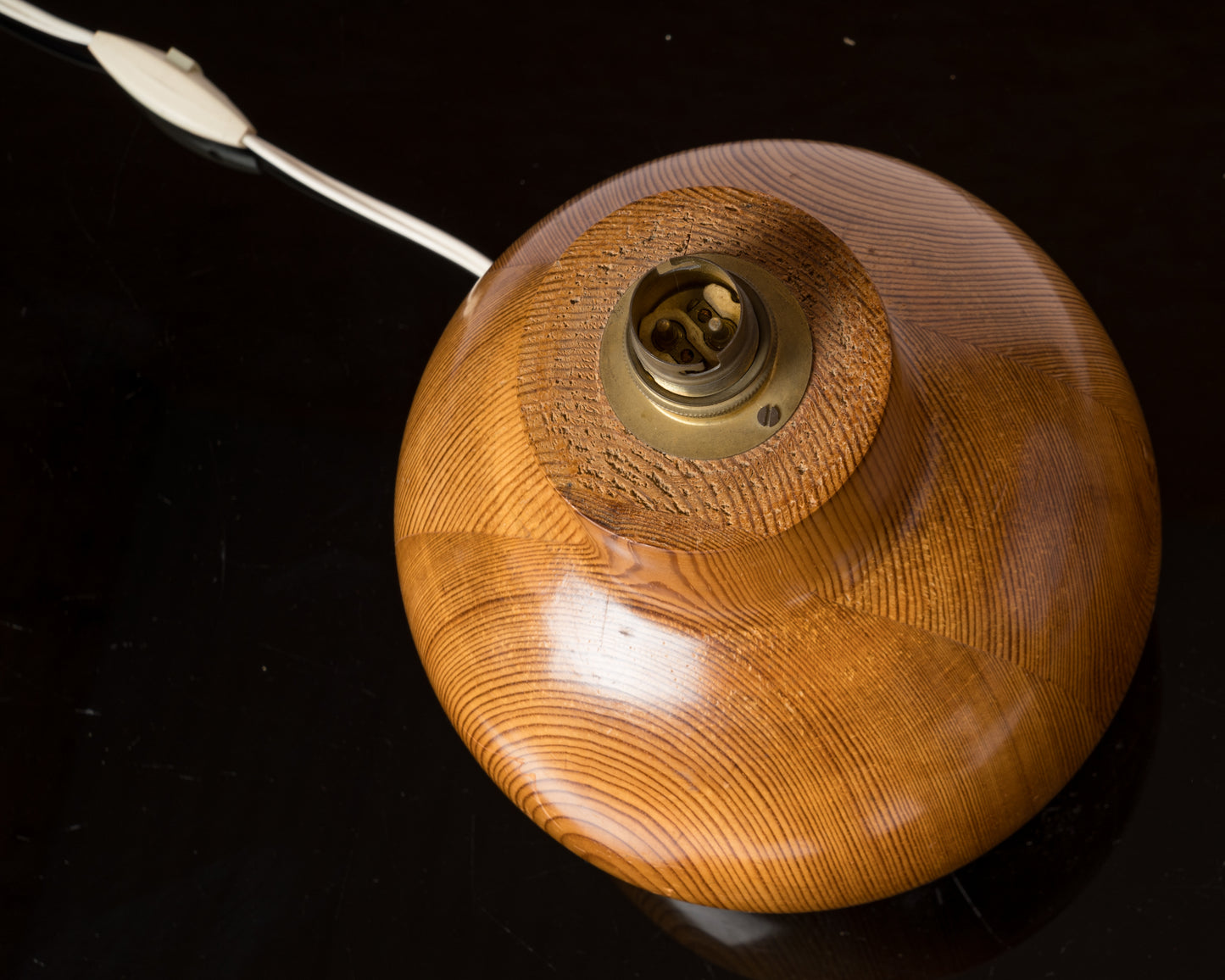 Solid Turned Pine Wood "Oblong" Table Lamp - France 1980's