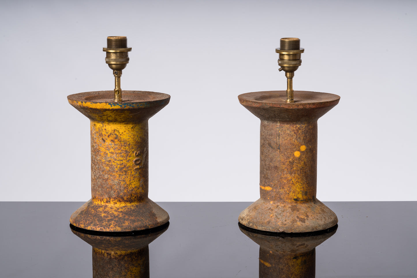 Solid Industrial Cast Iron "Bobine" Table Lamps - France 1970's