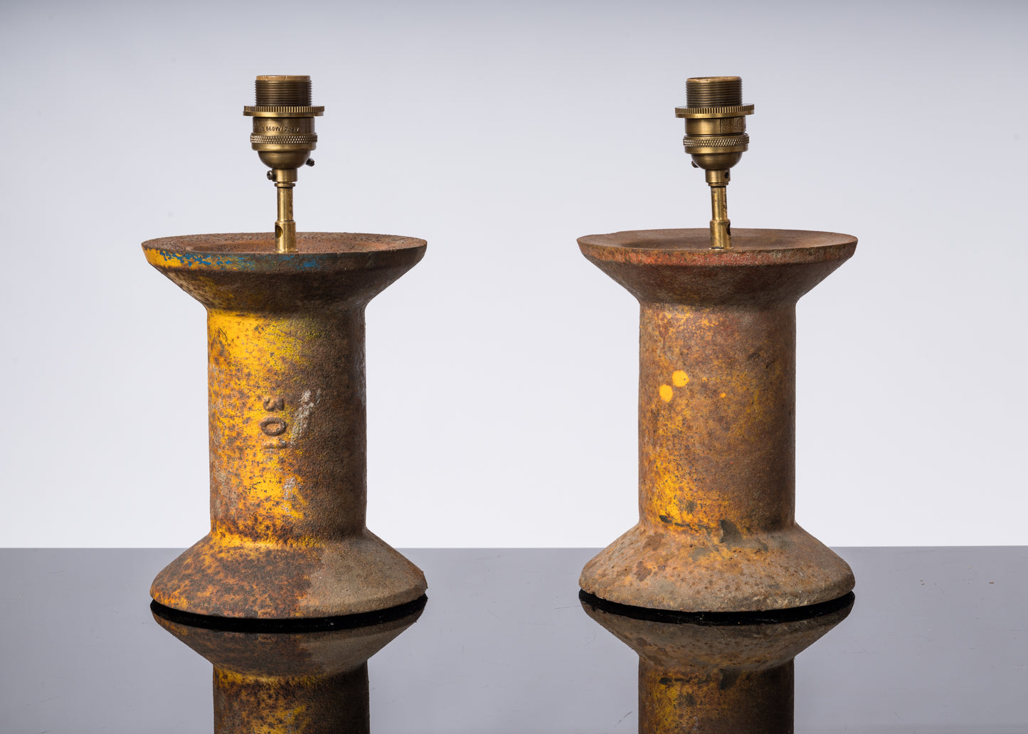 Solid Industrial Cast Iron "Bobine" Table Lamps - France 1970's