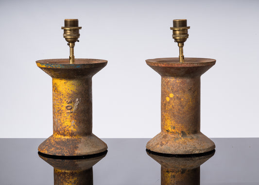 Solid Industrial Cast Iron "Bobine" Table Lamps - France 1970's