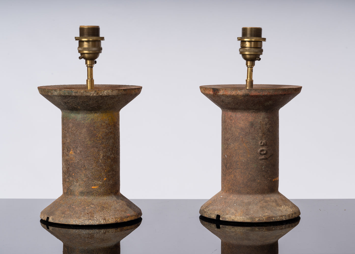 Solid Industrial Cast Iron "Bobine" Table Lamps - France 1970's