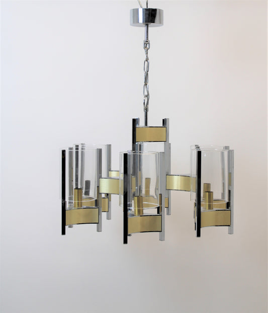 Gaetano Sciolari Six-Light Glass Hurricane Chandelier, Italy, 1970s