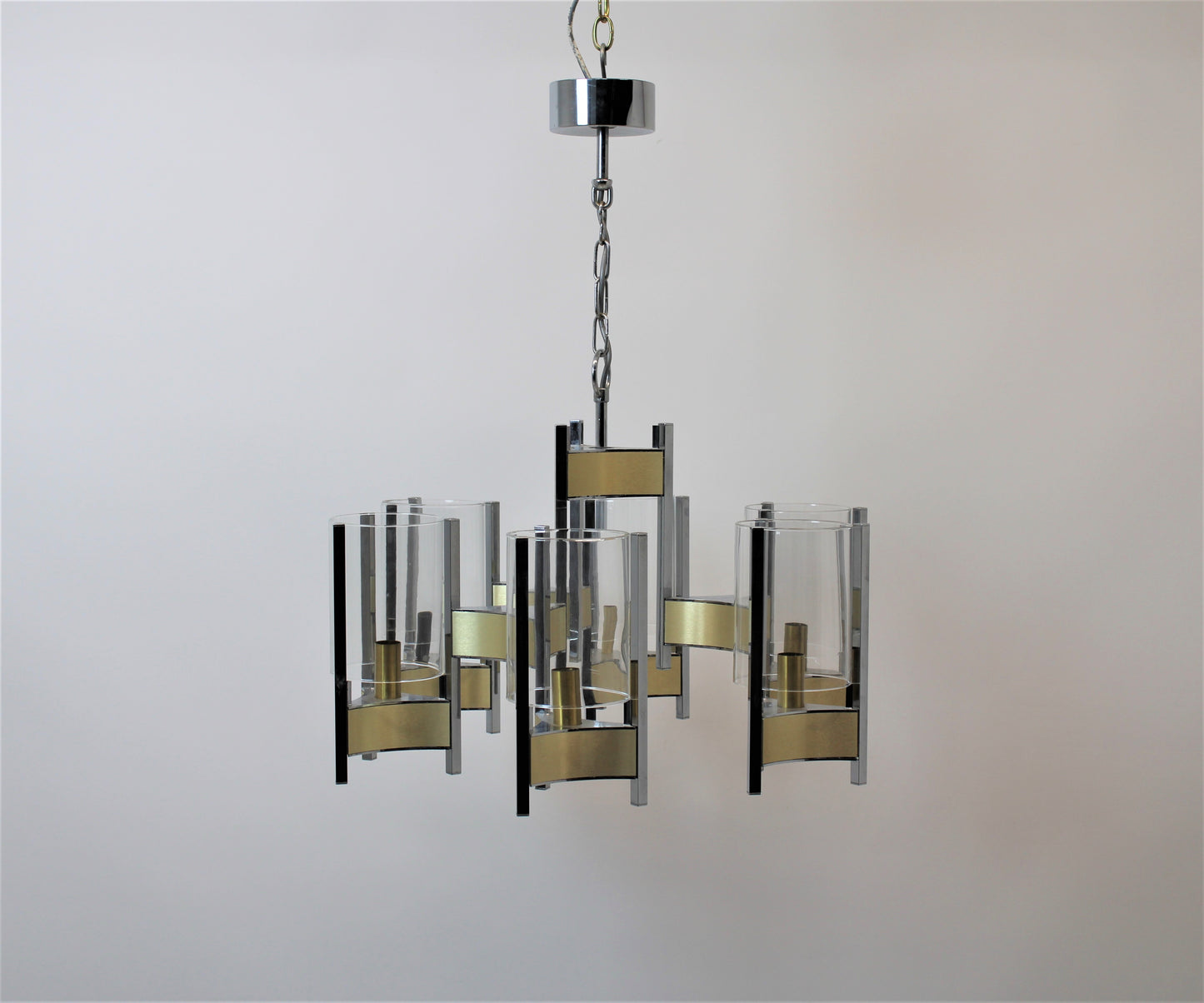 Gaetano Sciolari Six-Light Glass Hurricane Chandelier, Italy, 1970s