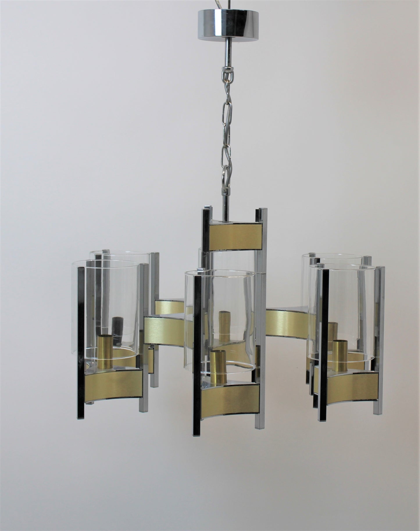 Gaetano Sciolari Six-Light Glass Hurricane Chandelier, Italy, 1970s