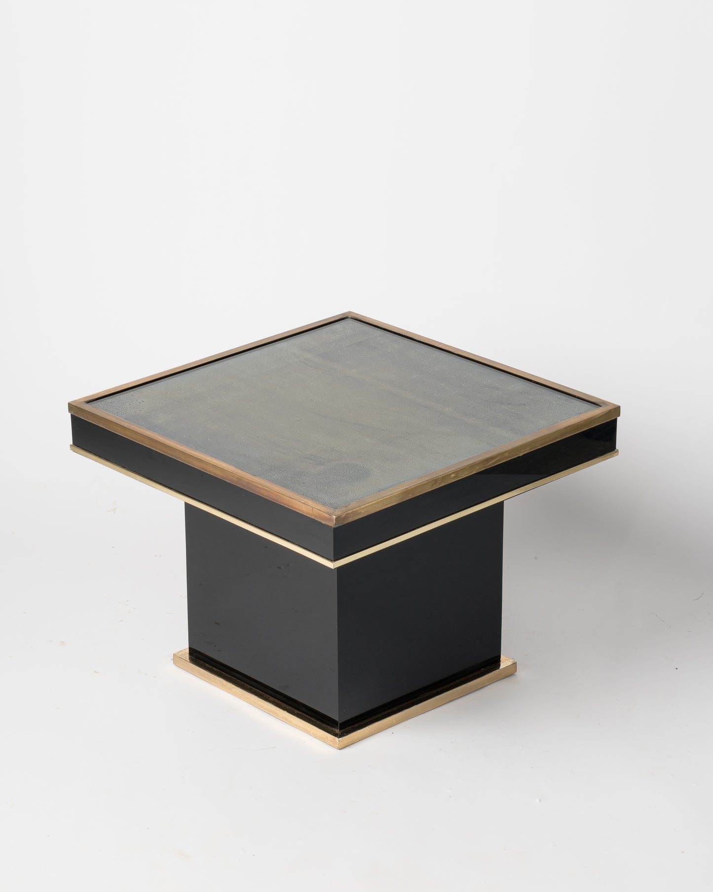 Black Laminate Brass & Glass Side Table Att. JC Mahey, France, 1980s