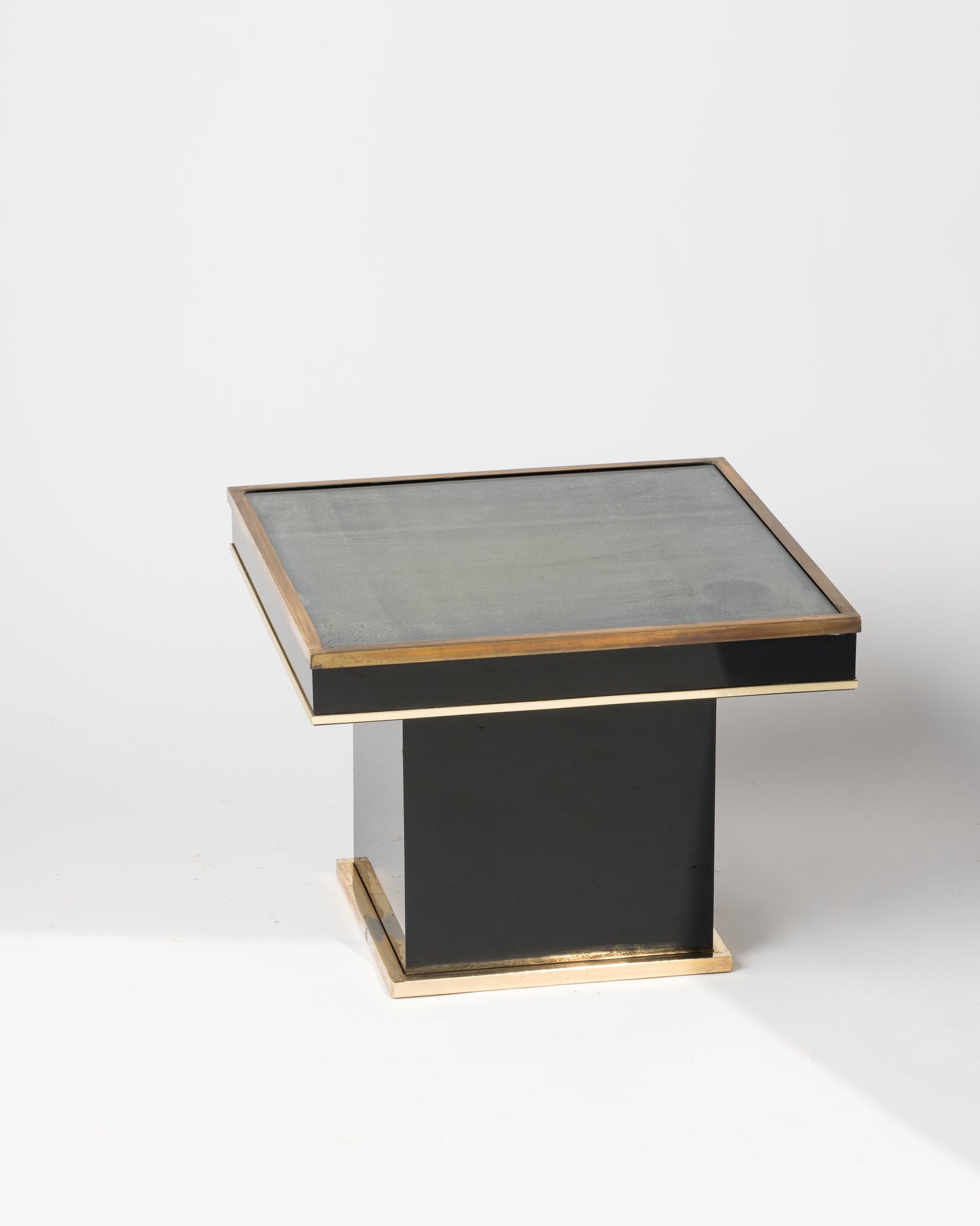 Black Laminate Brass & Glass Side Table Att. JC Mahey, France, 1980s