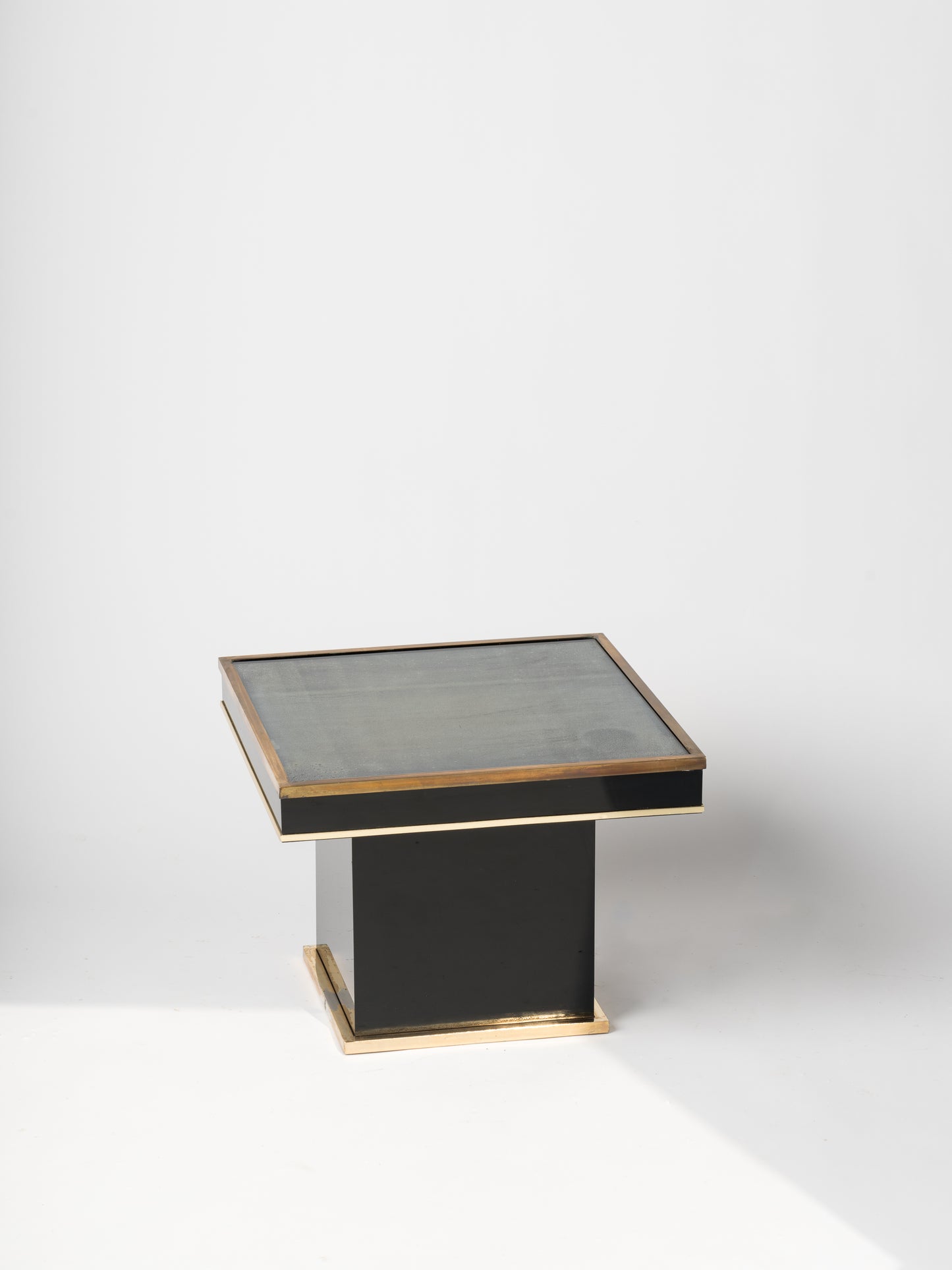 Black Laminate Brass & Glass Side Table Att. JC Mahey, France, 1980s