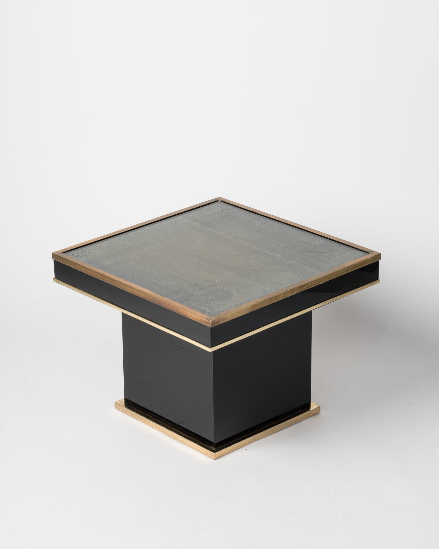 Black Laminate Brass & Glass Side Table Att. JC Mahey, France, 1980s