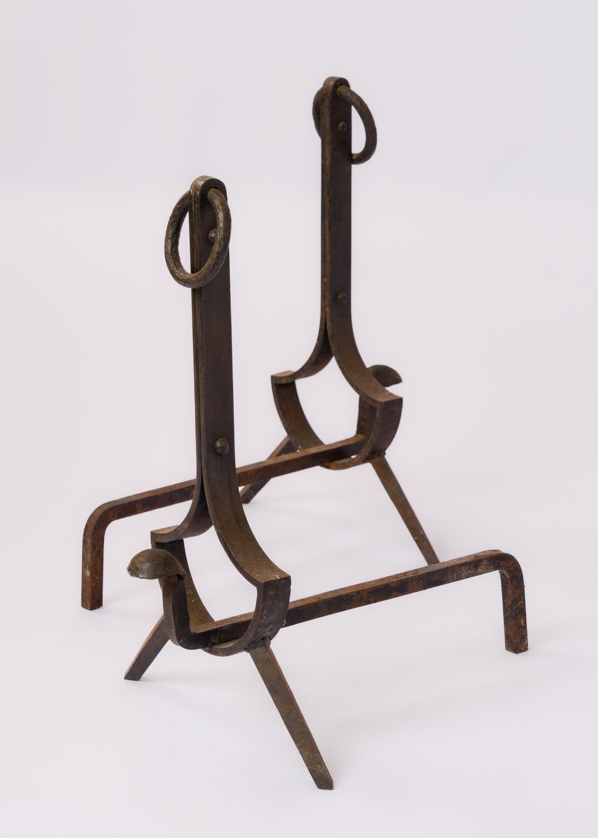 Important Pair of "Compas" Steel Andirons - France 1970's