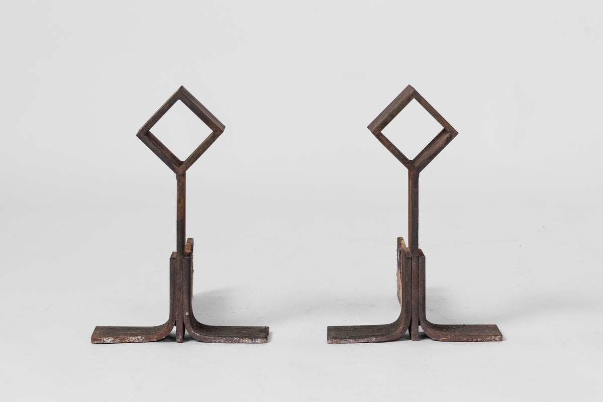 Pair of Brutalist "Losange" Andirons - France 1970's