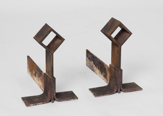 Pair of Brutalist "Losange" Andirons - France 1970's