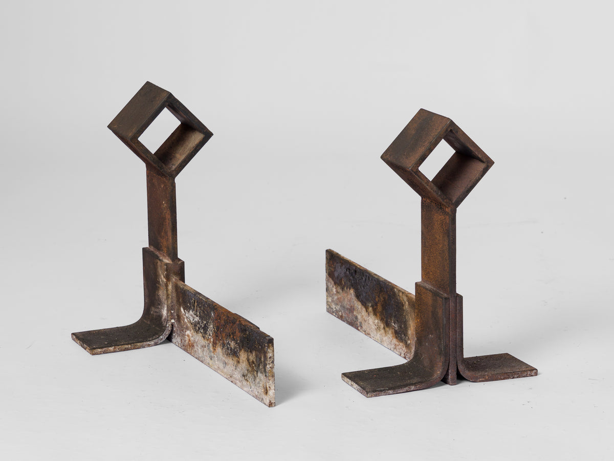 Pair of Brutalist "Losange" Andirons - France 1970's