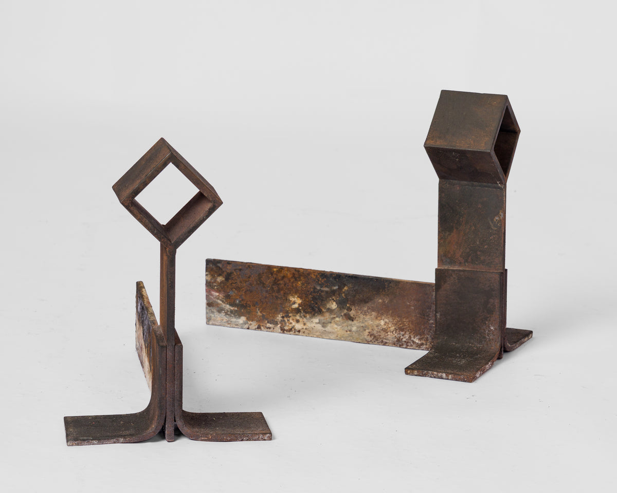 Pair of Brutalist "Losange" Andirons - France 1970's