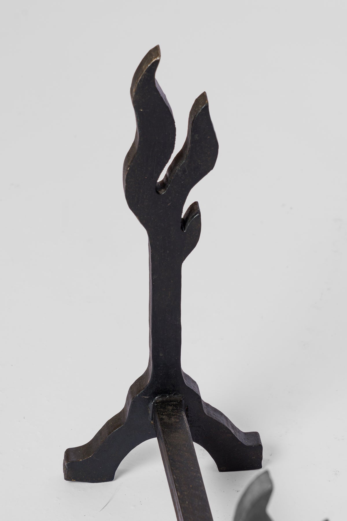Twin "Flammes" Solid Cast Iron Andirons - France 1970's