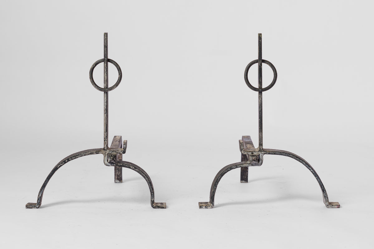 "Décalé" Asymmetrical Andirons - France 1970's