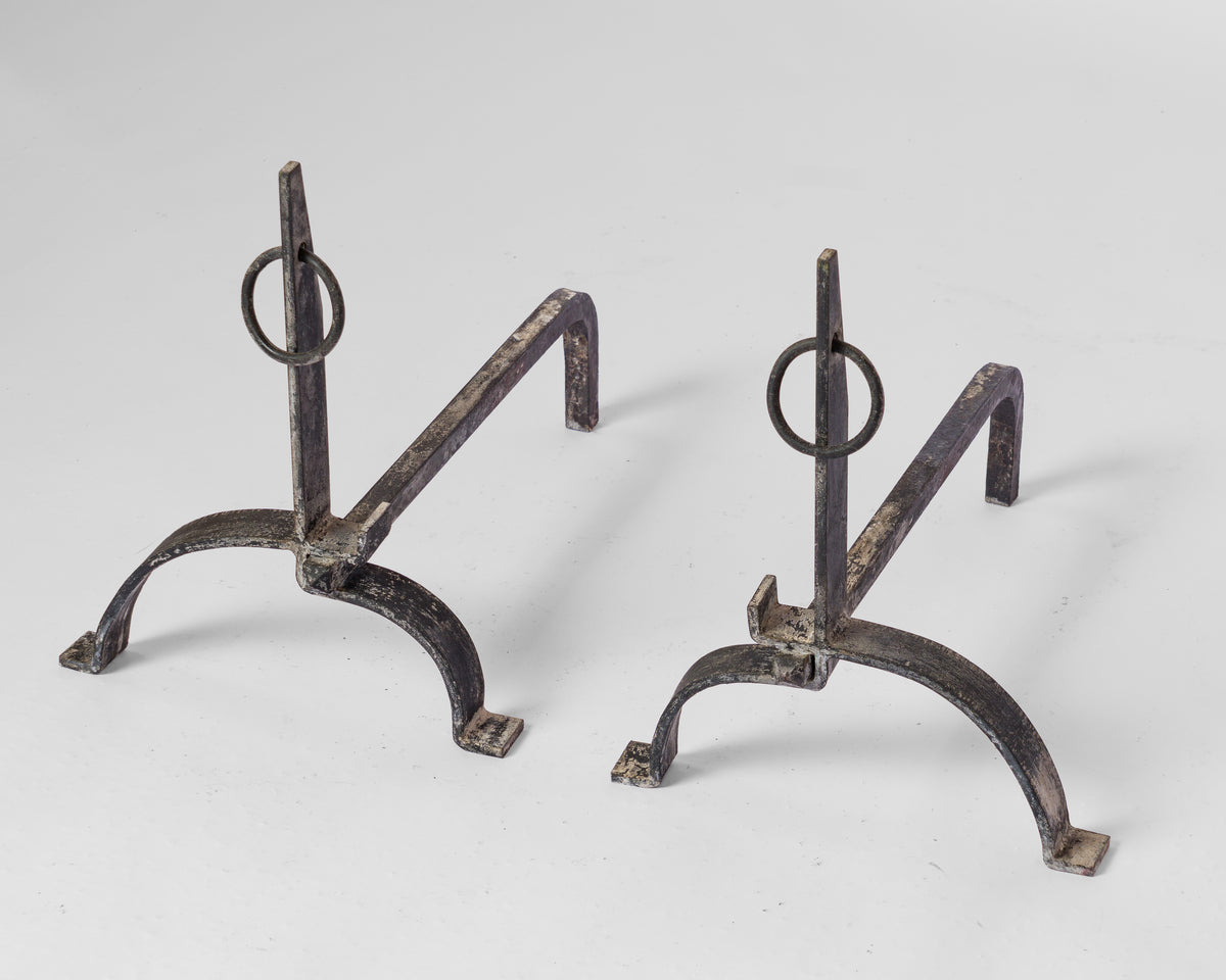 "Décalé" Asymmetrical Andirons - France 1970's