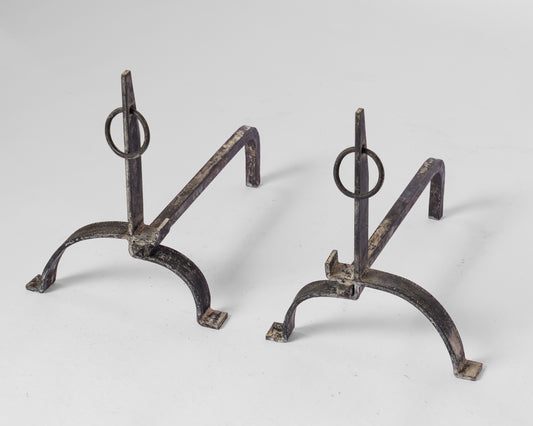 "Décalé" Asymmetrical Andirons - France 1970's