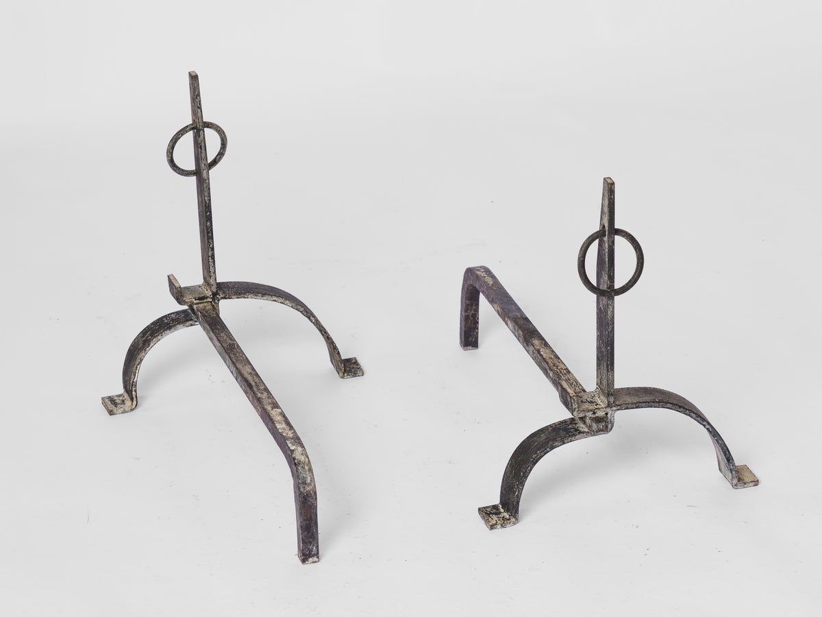 "Décalé" Asymmetrical Andirons - France 1970's